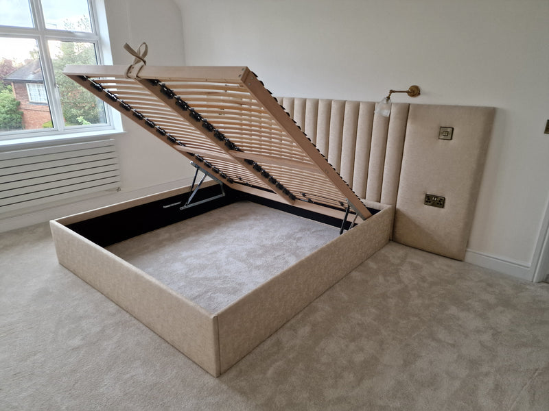 Bed Frame with Extended Panel Headboard + Built in features 