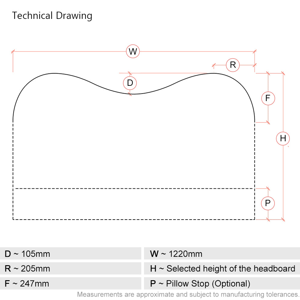 Cliveden | 4ft Small Double | Double-Humped | Shaped Upholstered Headboard