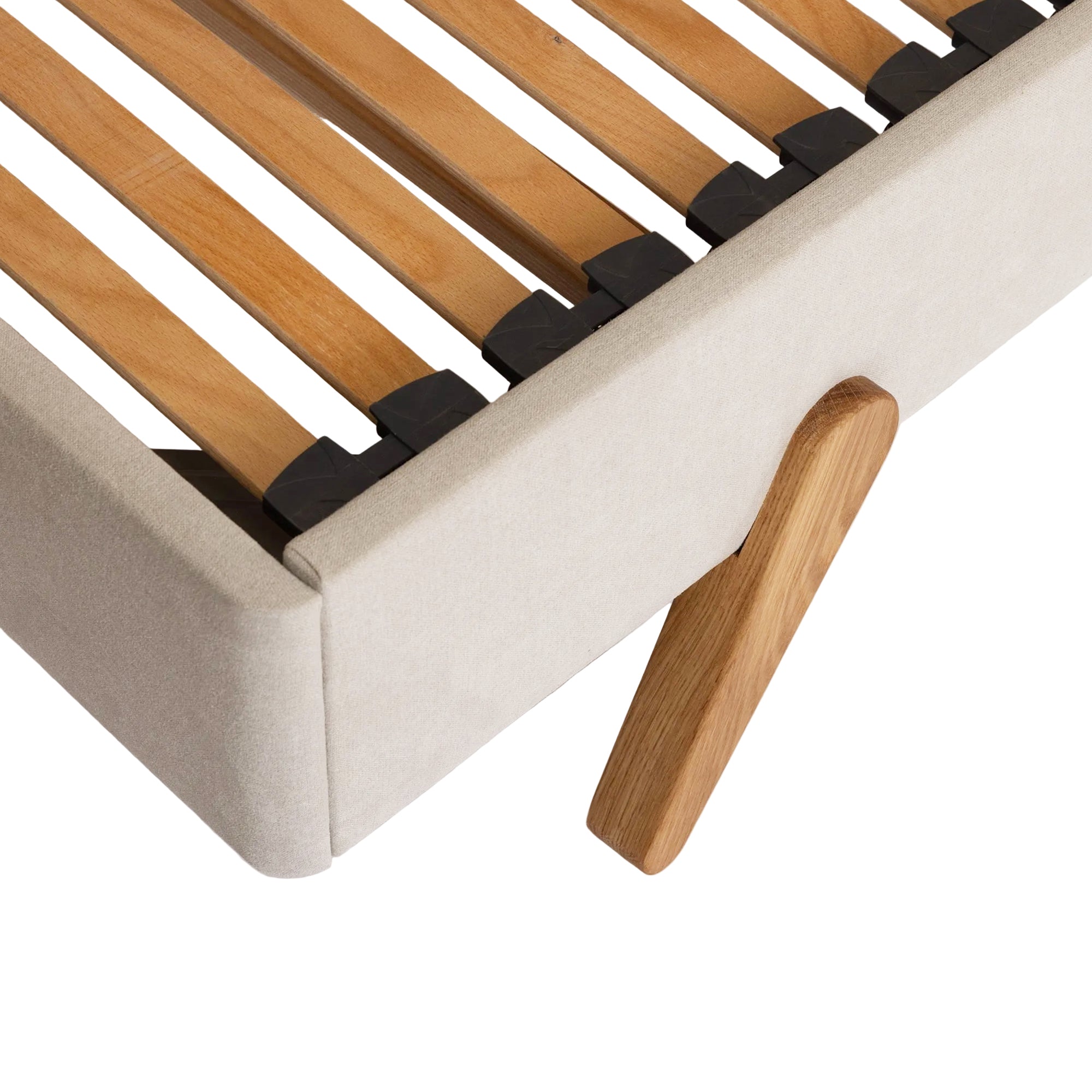 Chatsworth – Upholstered Bed Frame with External Oak Legs – UK King (5ft)
