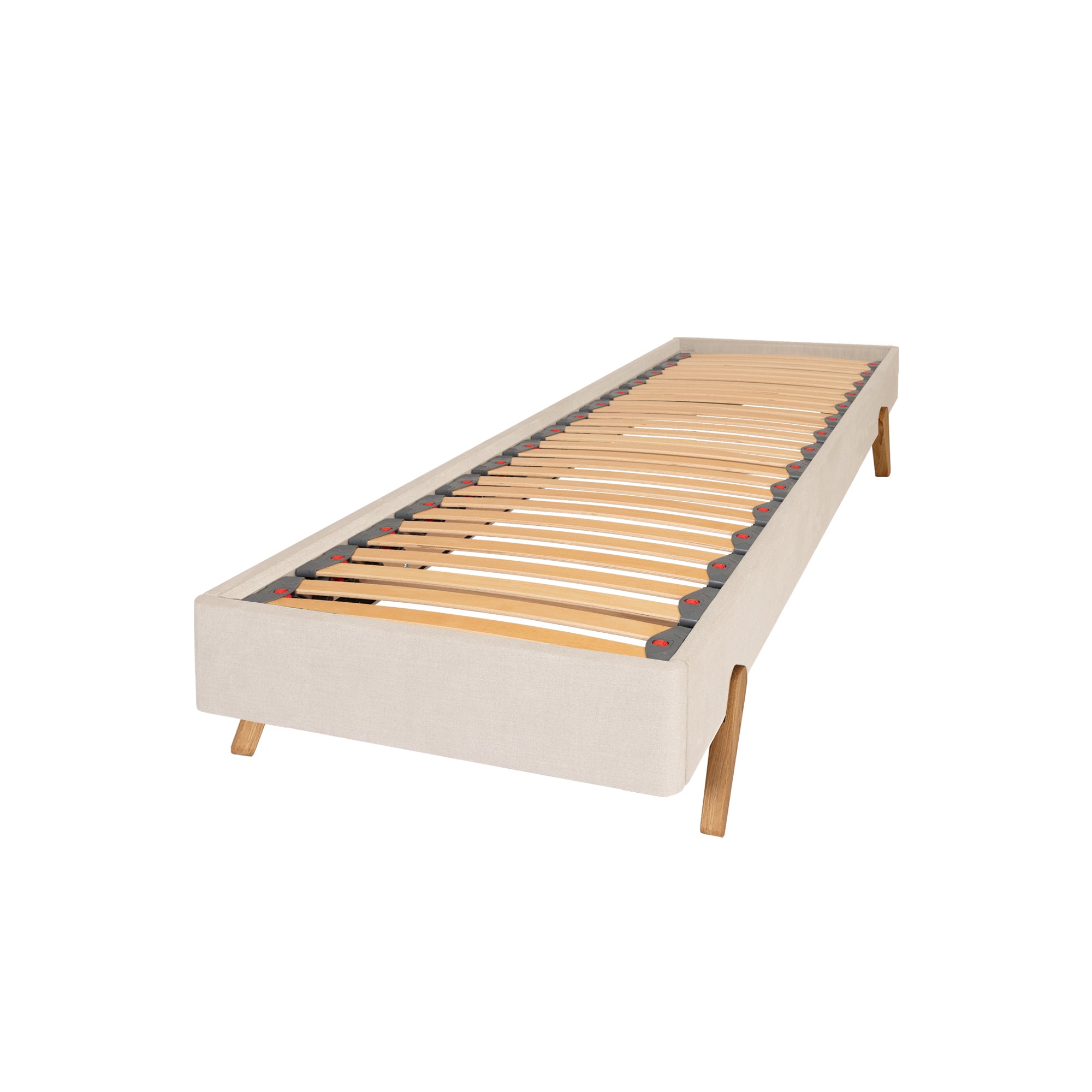 Chatsworth – Upholstered Bed Frame with External Oak Legs – 80cm European Small Single