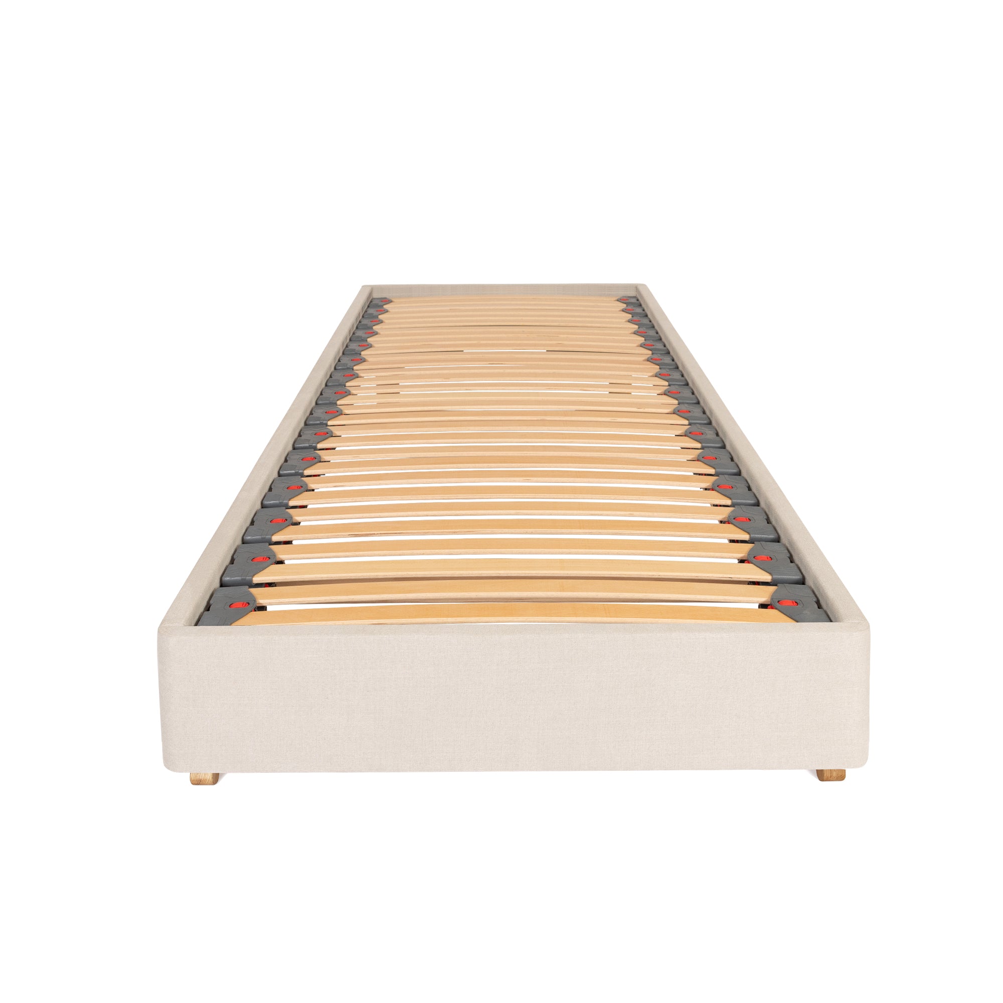 Chatsworth – Upholstered Bed Frame with External Oak Legs – 90cm European Single