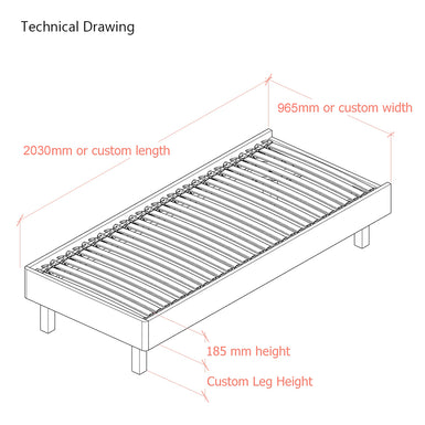 Dilly 3 Sided European Single 90cm Upholstered Bed Frame with Interchangeable Legs