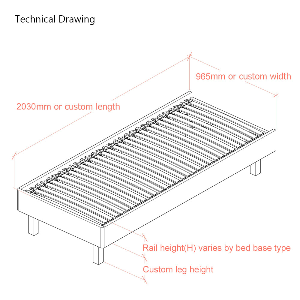Dilly 3 Sided European Single 90cm Upholstered Bed Frame with Interchangeable Legs
