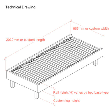 Dilly 3 Sided European Single 90cm Upholstered Bed Frame with Interchangeable Legs