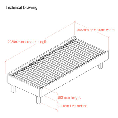 Dilly 3 Sided European Small Single 80cm Upholstered Bed Frame with Interchangeable Legs