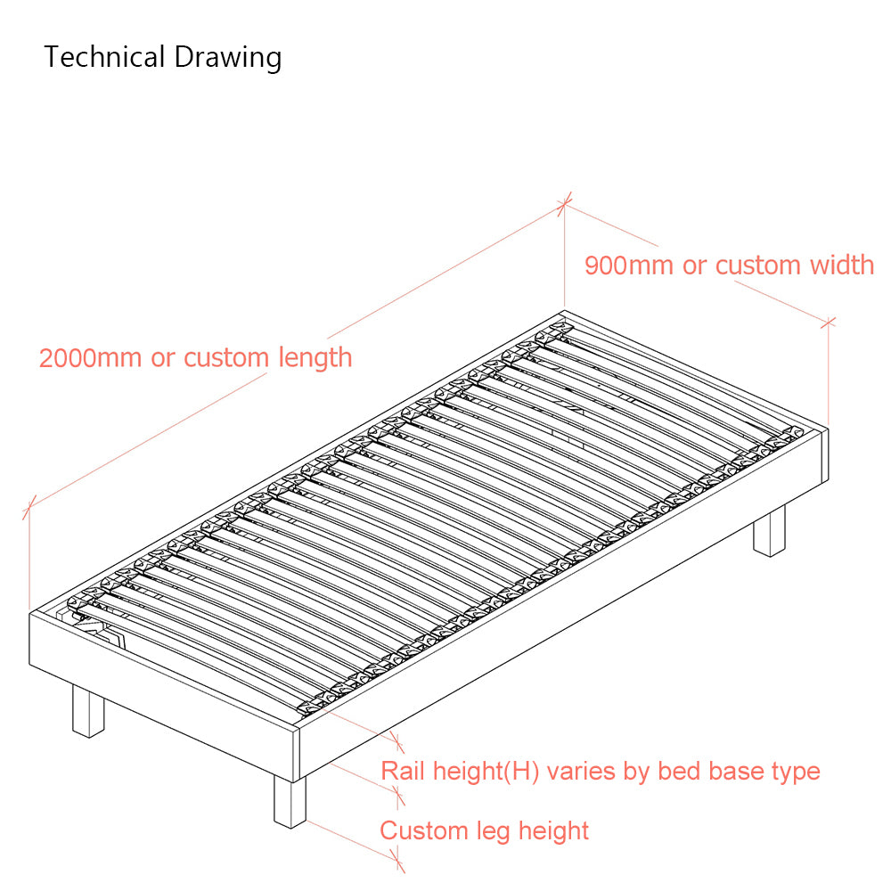 European Goring 90cm Single Upholstered Bed Frame with Interchangeable Bed Legs