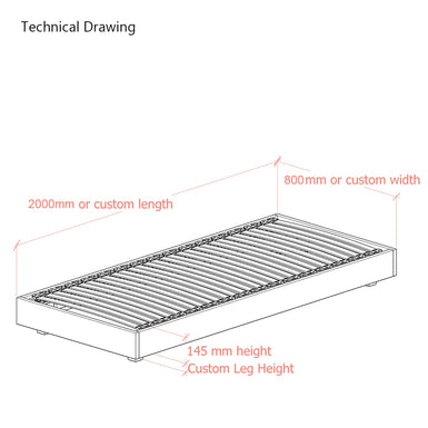 European Hempel 80cm Small Single Low Platform Upholstered Bed Frame