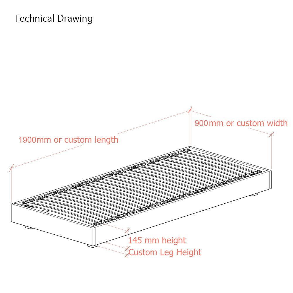 European Hempel 90cm Single Low Platform Upholstered Bed Frame