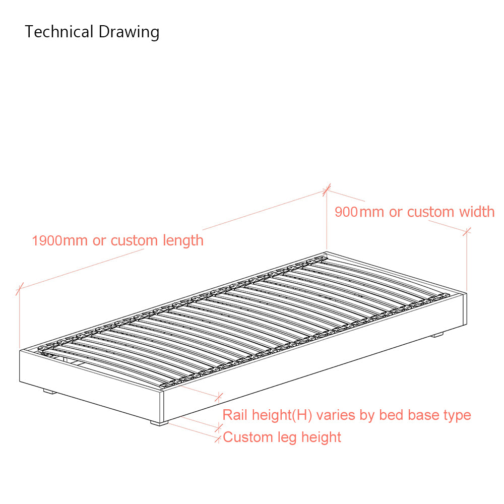 UK Hempel 3ft Single Low Platform Upholstered Bed Frame