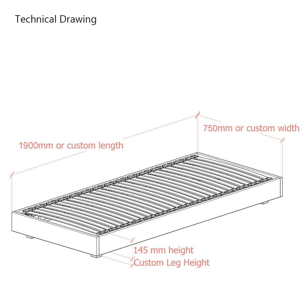 UK Hempel 2ft 6 Small Single Low Platform Upholstered Bed Frame