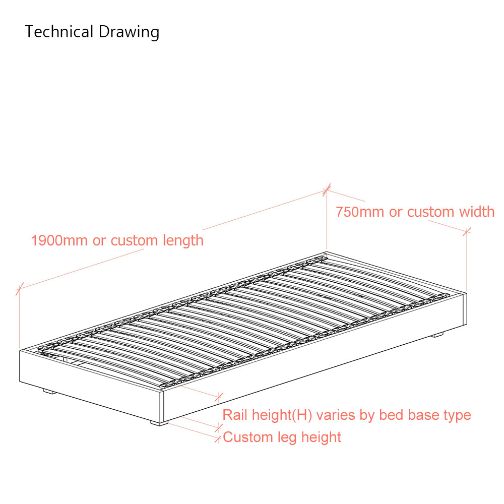 UK Hempel 2ft 6 Small Single Low Platform Upholstered Bed Frame