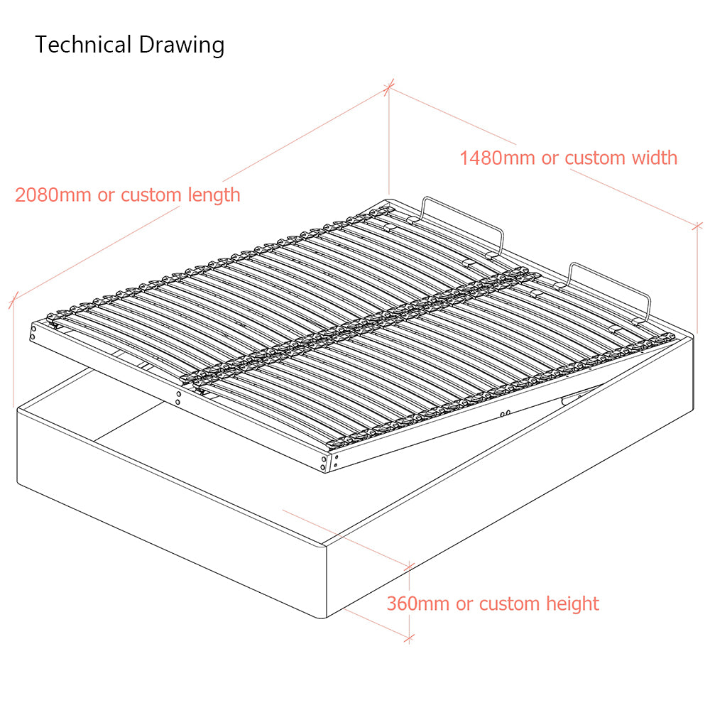 Langham European Double 140cm Upholstered Lift-Up Ottoman Bed Frame