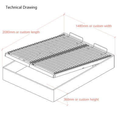 Langham European Double 140cm Upholstered Lift-Up Ottoman Bed Frame