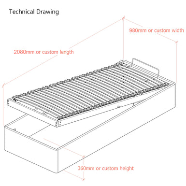 Langham European Single 90cm Upholstered Lift-Up Ottoman Bed Frame