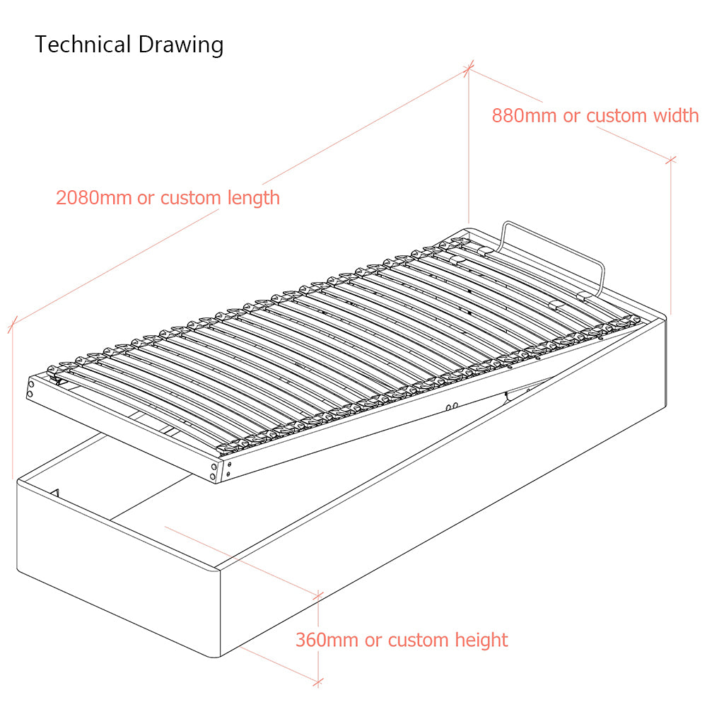 Langham European Small Single 80cm Upholstered Lift-Up Ottoman Bed Frame