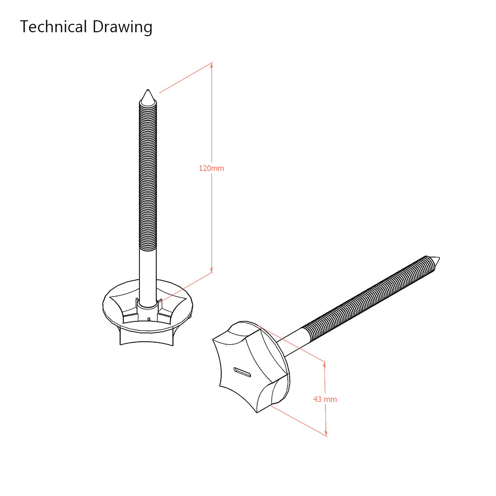 M8 x 120mm Metric Divan Bed Headboard Bolts (Pair)