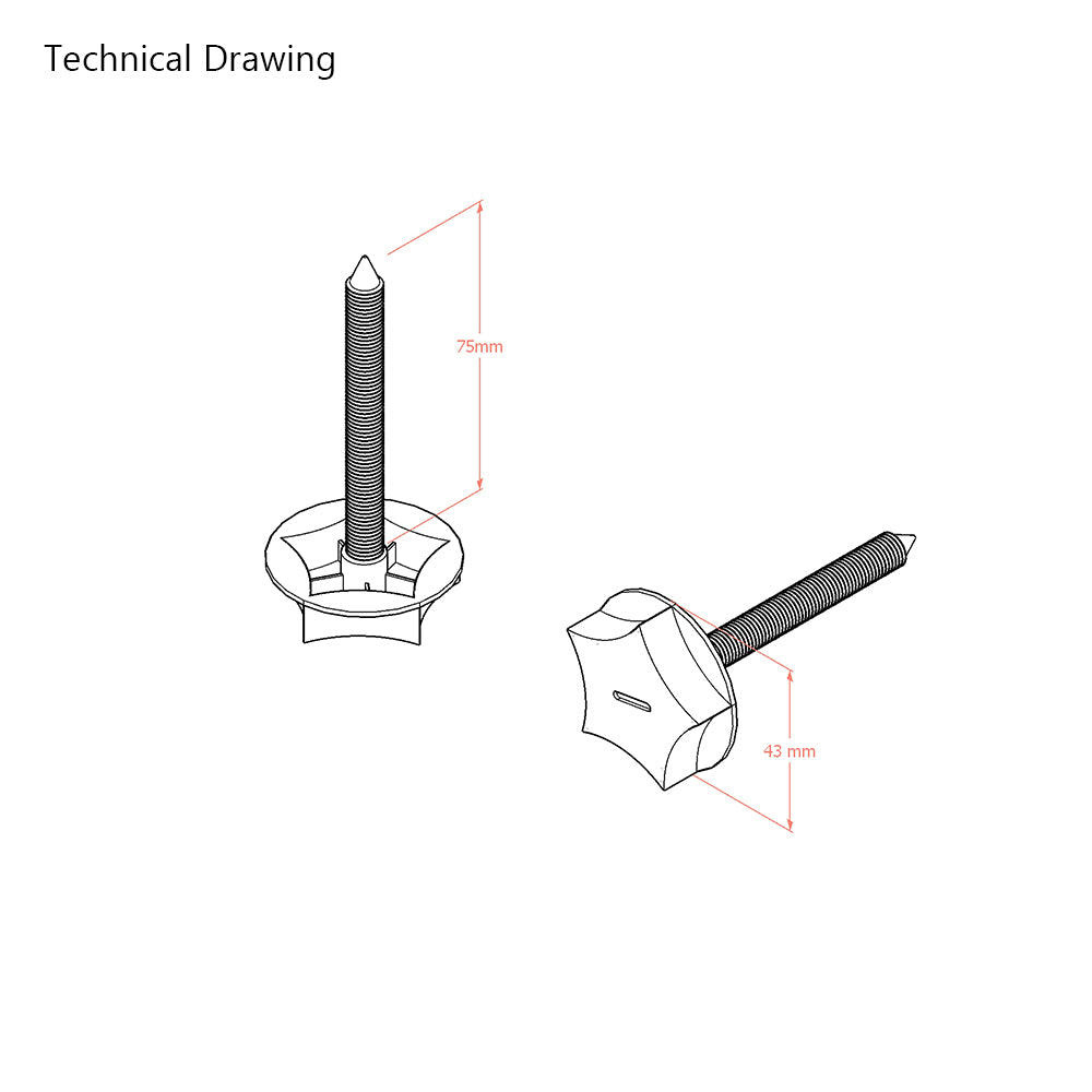 M8 x 75mm Metric Divan Bed Headboard Bolts (Pair)