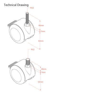 Premium Bed/ Furniture Twin Wheel Castors WITH Brake Designed for Hard Flooring  - Various Fittings