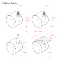 Premium Bed/ Furniture Twin Wheel Castors WITHOUT Brake Designed for Hard Flooring  - Various Fittings