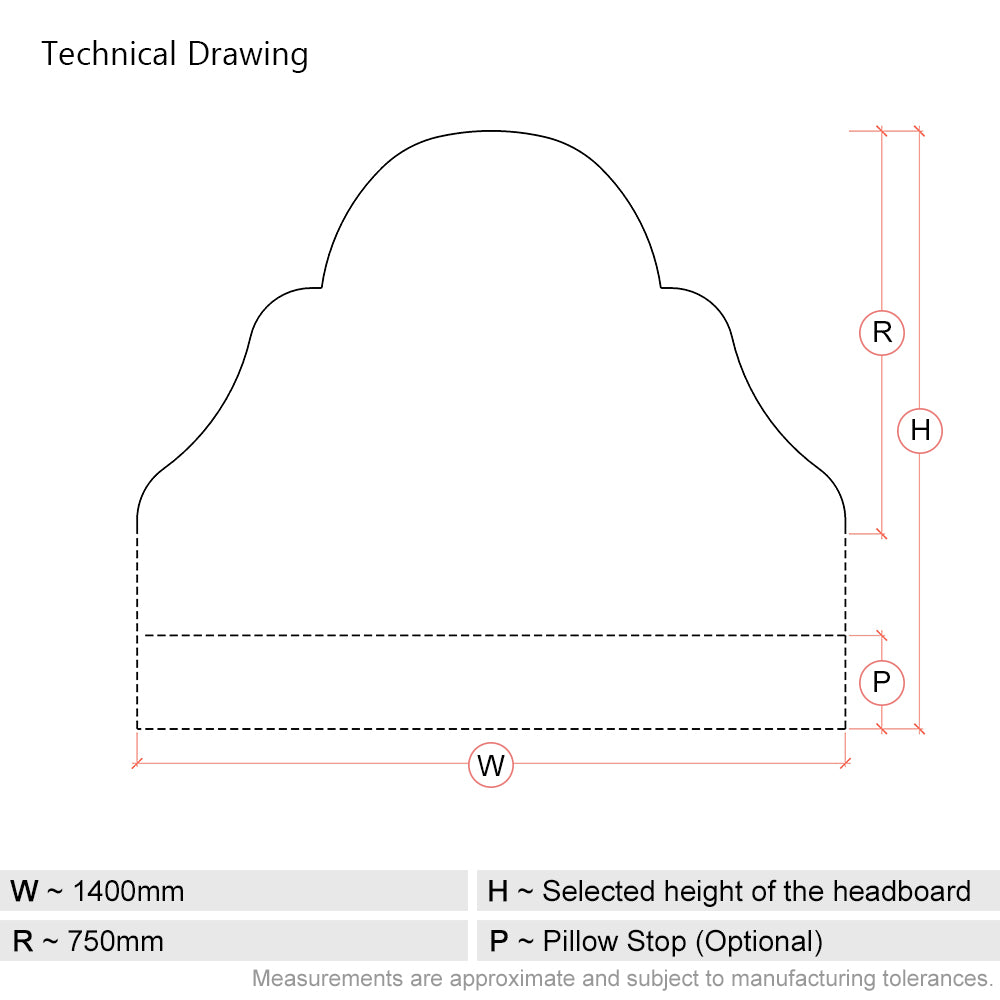 Westwood | European Double 140cm | Tiered Arch | Shaped Upholstered Headboard