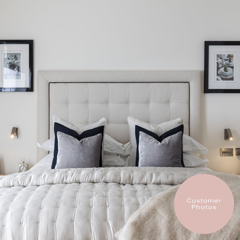 Gresham Headboard with Upholstered Border, Piping and Buttons